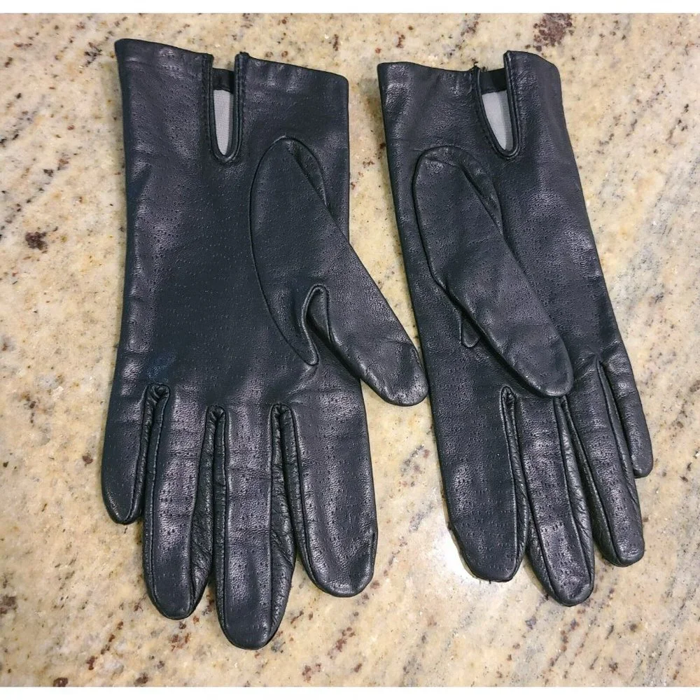 Vtg FOWNES Black Leather Driving Motorcycle Nylon Lined Gloves Womens 6.5 Small